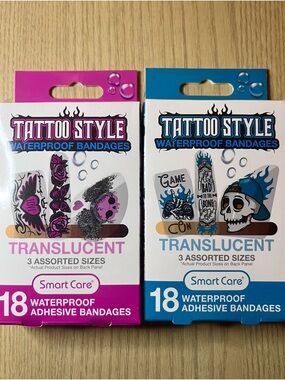 Smart Care Tattoo Style Translucent Waterproof Bandages - Pink & Blue - 36 Total
